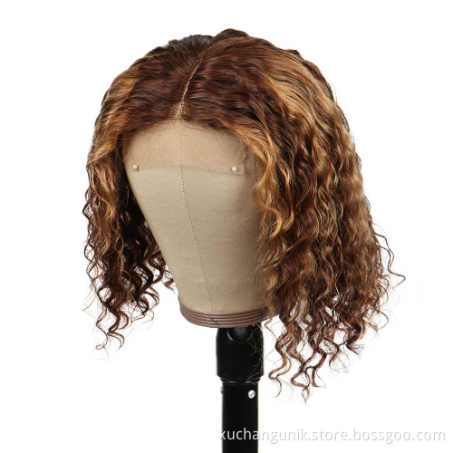 Uniky Cheap 4/27 Ombre Highlight Lace Front Wig,Brazilian Straight Wig Human Hair 100% Bob, Cuticle Aligned Virgin Hair Bob Wig